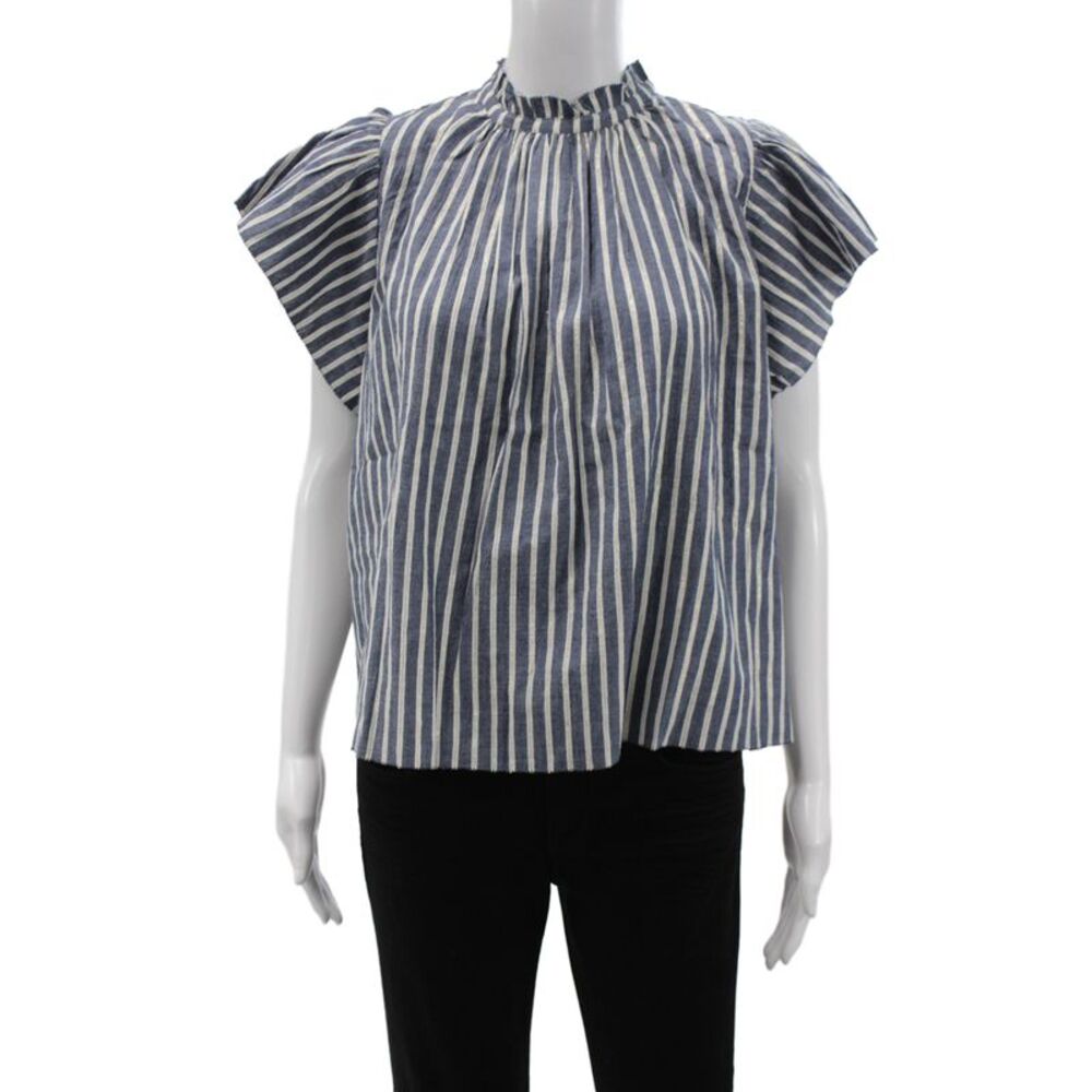 Birds of Paradis Womens Tunic Striped Blue Cotton Short Sleeve Size XS